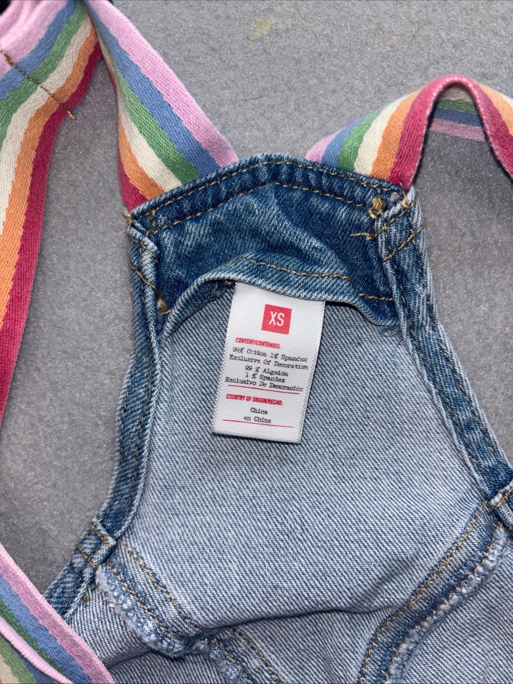 Women’s Denim Coverall With Adjustable Rainbow Straps And Embroidery Detail-XS - Picture 5 of 7